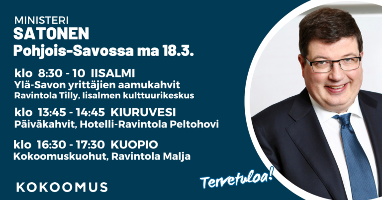 Työministeri Satonen Pohjois-Savossa maanantaina 18.3.