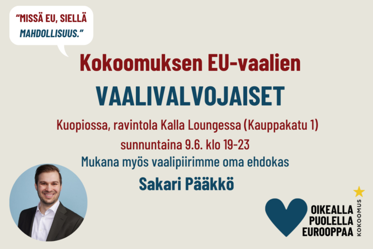 Tervetuloa vaalivalvojaisiin Kuopiossa su 9.6. klo 19-23
