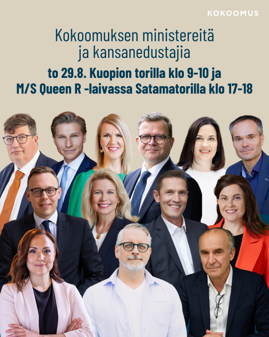 Kokoomuksen ministereitä ja kansanedustajia tavattavissa Kuopiossa 29.8.